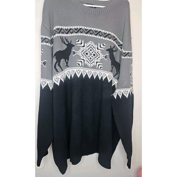 King Size Men Holiday Winter Reindeer Snowflake Classic Black White Sweater 5X - Picture 5 of 14